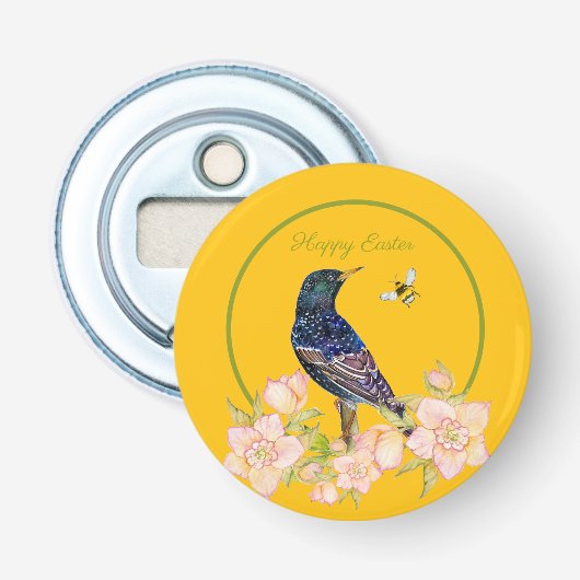 Europese Spreeuw Watervogel Schildering Button Flesopener (Voorkant)
