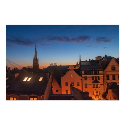 Europese stad bij Twilight Foto Afdruk (Voorkant)