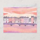 europese stad zonsondergang | Waterverf Briefkaart (Voorkant)