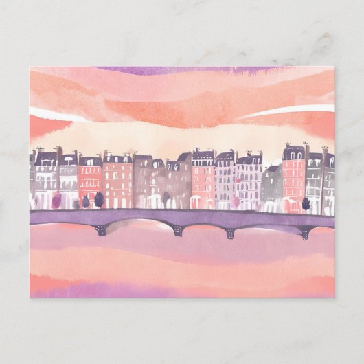 europese stad zonsondergang | Waterverf Briefkaart (Voorkant)