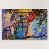 Europese straat bij zonsondergang legpuzzel (Horizontaal)