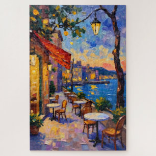 Europese straat bij zonsondergang legpuzzel