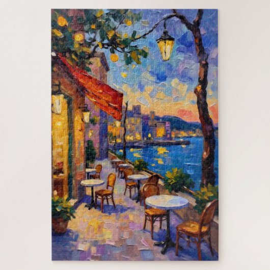 Europese straat bij zonsondergang legpuzzel (Verticaal)