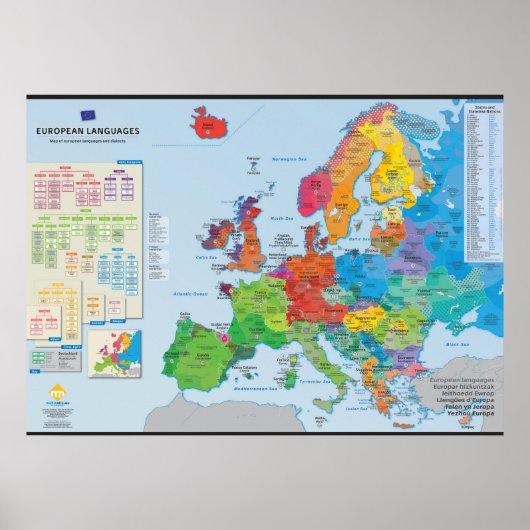 "Europese talen": Carte des talen d'Europe Poster (Voorkant)