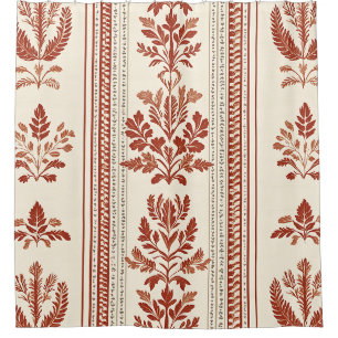 Europese terracotta toile met botanische strepen douchegordijn