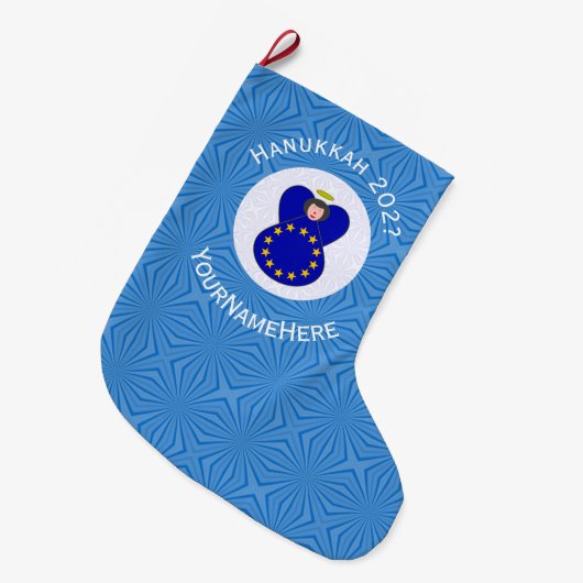 Europese Unie Angel Chanoeka Vlag gepersonaliseerd Grote Kerstsok (Voorkant (Hangend))