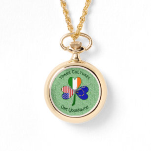 Europese Unie Iers Vlag van de VS Shamrock Persona Horloge