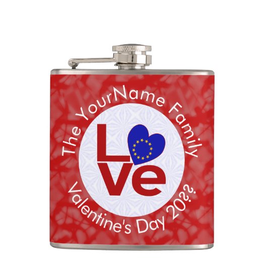 Europese Unie Rode LOVE Vlag gepersonaliseerd Heupfles (Voorkant)