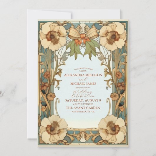 Europese Victoriaans Floral Art Nouveau bruiloft Kaart (Voorkant)