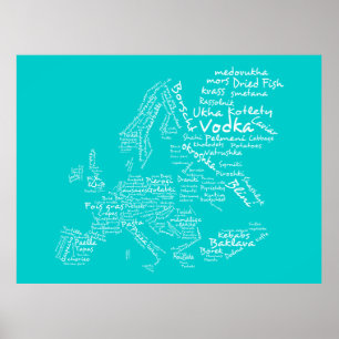 Europese voedselkaart (blauw / Turquoise / Blauwgr Poster