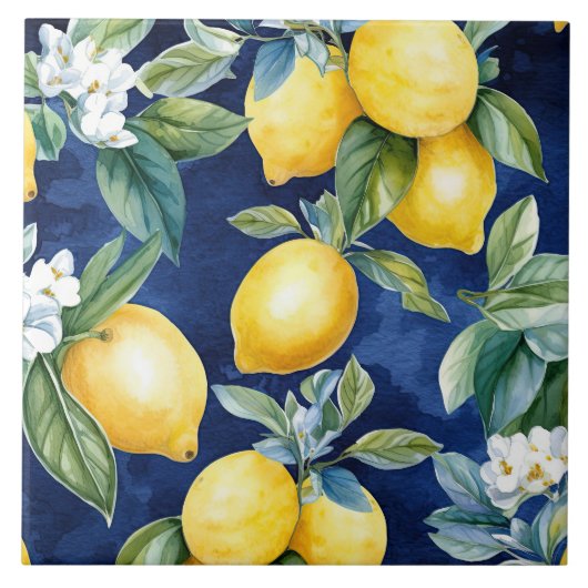 Europese Waterverf Lemons Pattern marine Tegeltje (Voorkant)