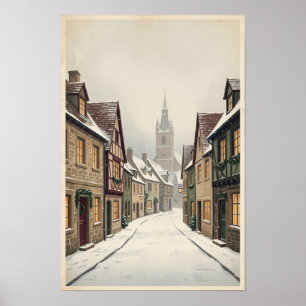 Europese winterstad muurkunst poster