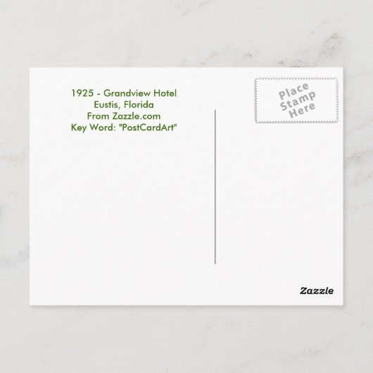 Eustis, FL - Grandview Hotel - 1925 Briefkaart (Achterkant)