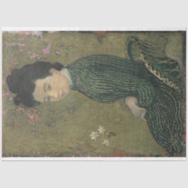 Eva Meurier in een Green Dress Decoupage Paper Tissuepapier