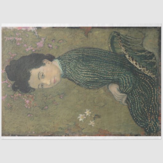 Eva Meurier in een Green Dress Decoupage Paper Tissuepapier (Voorkant)