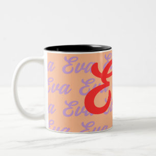 Eva Naam Herhalend Patroonontwerp Tweekleurige Koffiemok