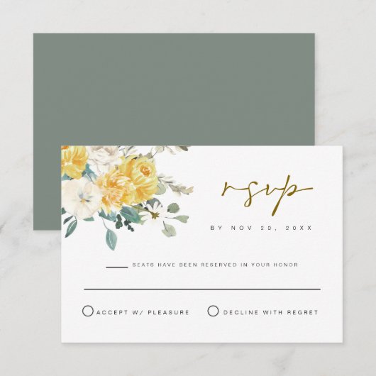 EVA Spring Garden Yellow Floral RSVP-kaart Kaart (Voorkant / Achterkant)