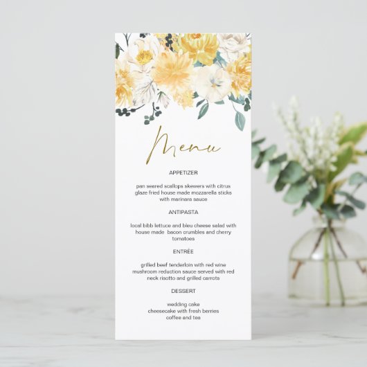 EVA Yellow Waterverf Spring Garden Floral Menu (Staand voorkant)