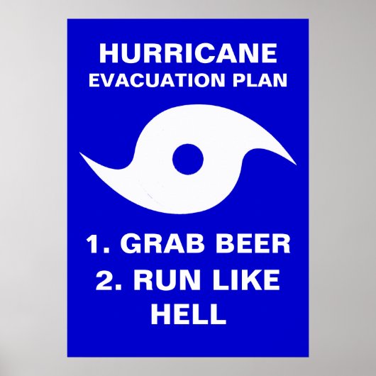Evacuatieplan orkaan 1. Grab Beer 2. Ren als Poster (Voorkant)