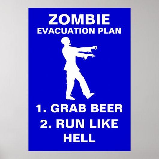 Evacuatieplan Zombie 1. Grab Beer 2. Ren als Poster (Voorkant)