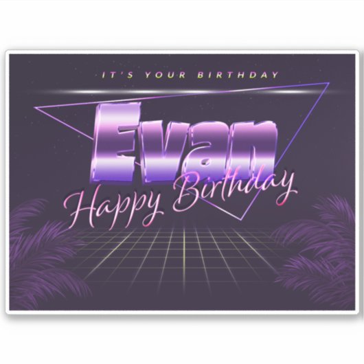 Evan Name Vorname lila retro Sticker Geburtstag (Voorkant)