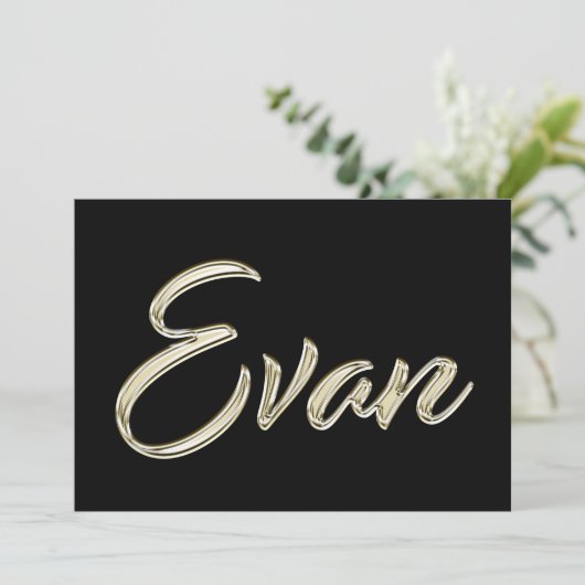 Evan Name white gold Handwriting Karte Kaart (Staand voorkant)