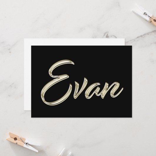 Evan Name white gold Handwriting Karte Kaart (Voorkant / Achterkant in situ)