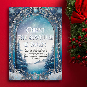 Evangelie van Luke Winter Wonderland Blauwe Kerst Folie Feestdagenkaart
