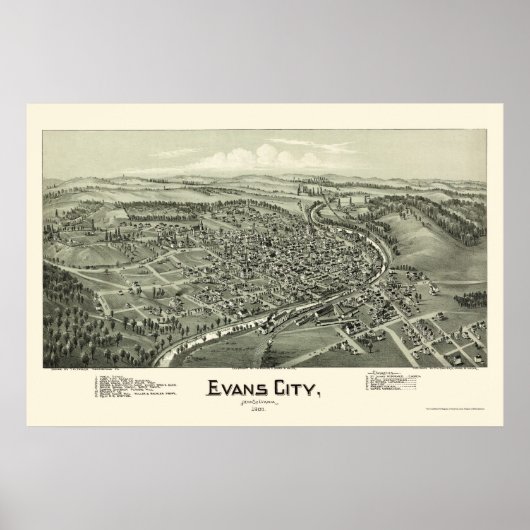 Evans City, PA Panorama Map - 1900 Poster (Voorkant)