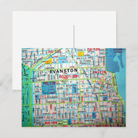 EVANSTON, IL  Map Briefkaart (Voorkant / Achterkant)