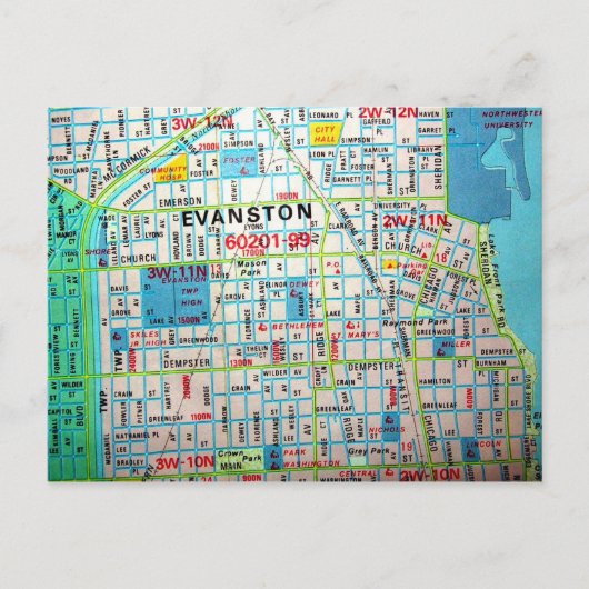 EVANSTON, IL Map Briefkaart (Voorkant)