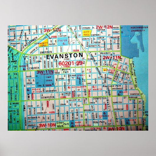 EVANSTON, IL  Map Poster (Voorkant)