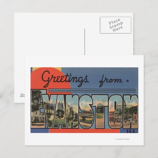 Evanston, Illinois - Large Letter Scenes Briefkaart (Voorkant / Achterkant)