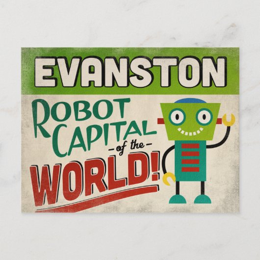 Evanston Illinois Robot - Funny  Briefkaart (Voorkant)
