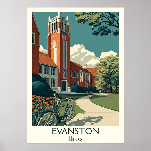 Evanston Illinois Vintage Campus Art Poster (Voorkant)