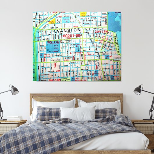 EVANSTON,  kaart van IL Canvas Afdruk (Insitu (Slaapkamer))