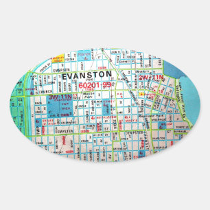 EVANSTON,  kaart van IL Ovale Sticker