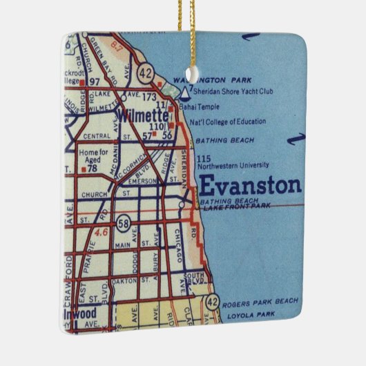  Evanstown IL-kaart Keramisch Ornament (Rechts)