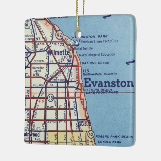  Evanstown IL-kaart Keramisch Ornament (Links)