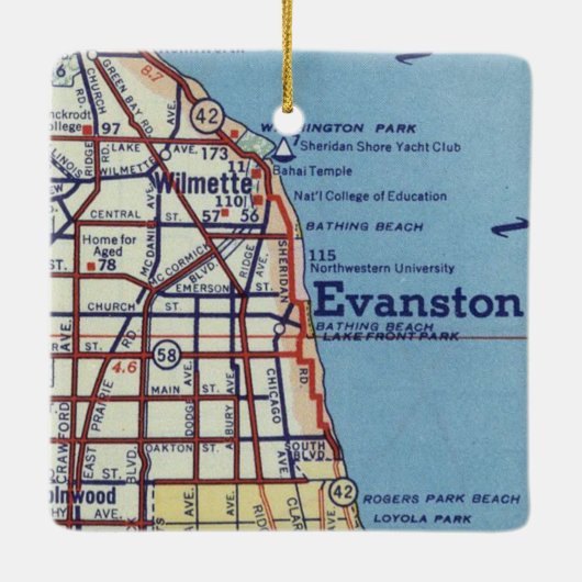  Evanstown IL-kaart Keramisch Ornament (Achterkant)