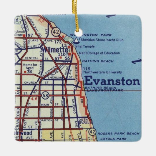  Evanstown IL-kaart Keramisch Ornament (Voorkant)