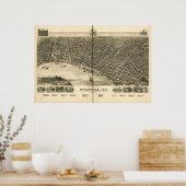 Evansville Indiana 1888 Antiek Panorama Poster (Keuken)