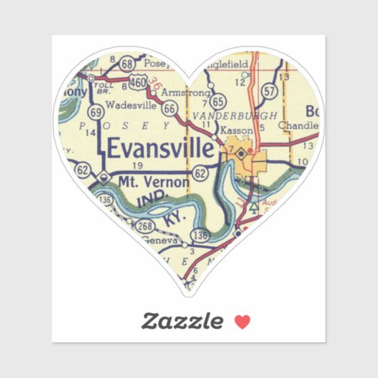 Evansville op Kaart Sticker (Vel)