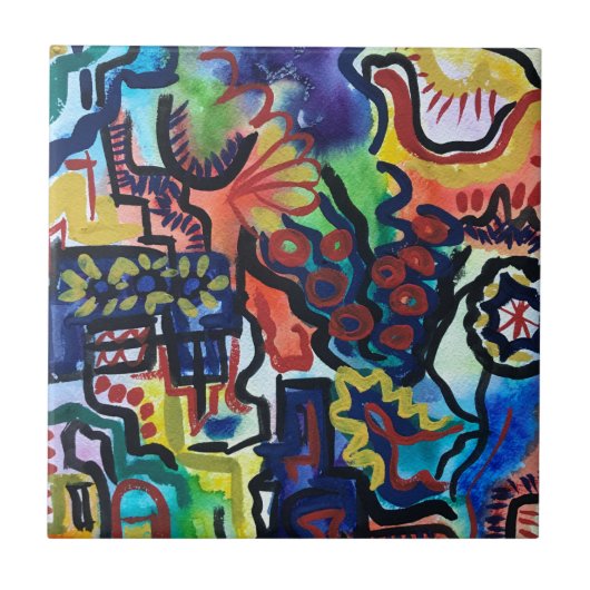 Eva's tuin-handschilderde moderne kunst tegeltje (Voorkant)