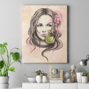 Eve and Apple Woman portret Biblical Surreal art Canvas Afdruk