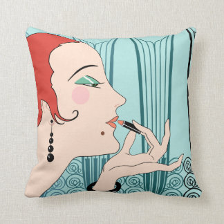 EVE, Art Deco Lady in Aqua en Blauwgroen Kussen