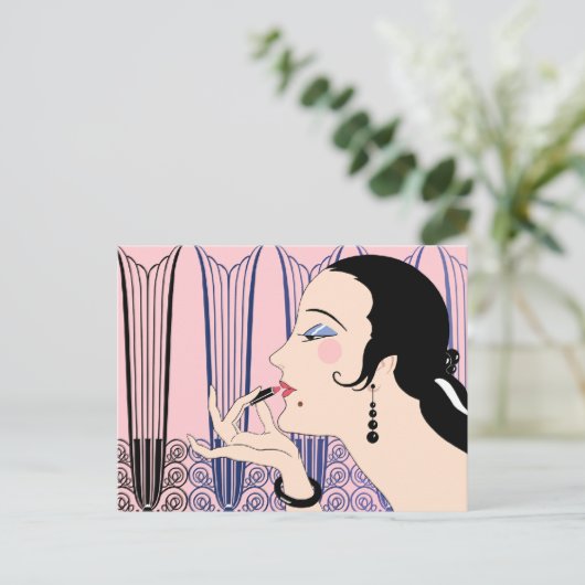 EVE, Art Deco Lady in Roze en Blauw Briefkaart (Staand voorkant)