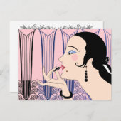 EVE, Art Deco Lady in Roze en Blauw Briefkaart (Voorkant / Achterkant)