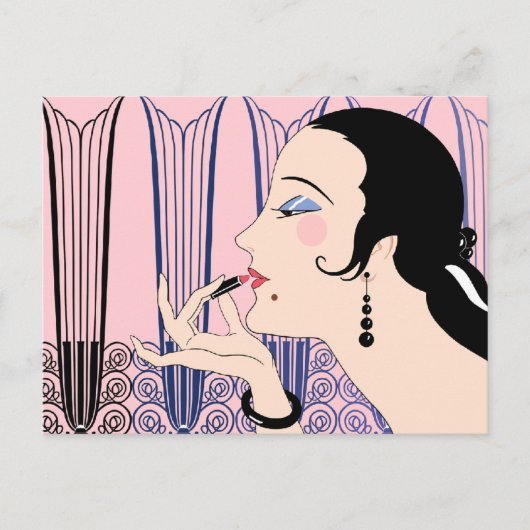EVE, Art Deco Lady in Roze en Blauw Briefkaart (Voorkant)