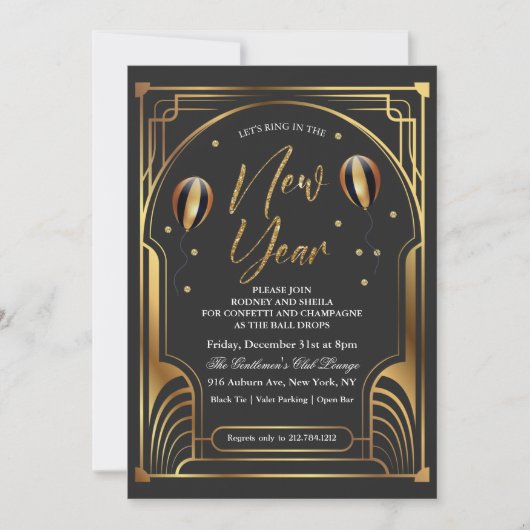 Eve Black and Gold Invitation nieuwjaar Kaart (Voorkant)